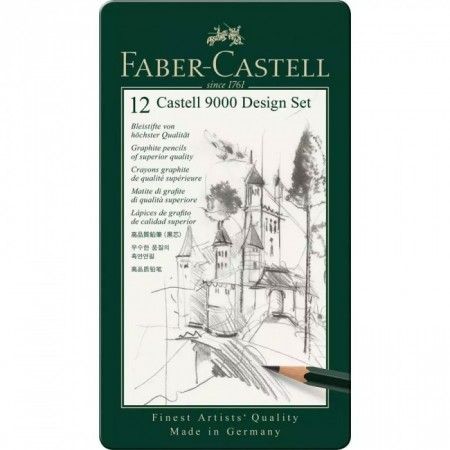 12-Pieces Castell 9000 Graphite Pencil Design Set in Tin